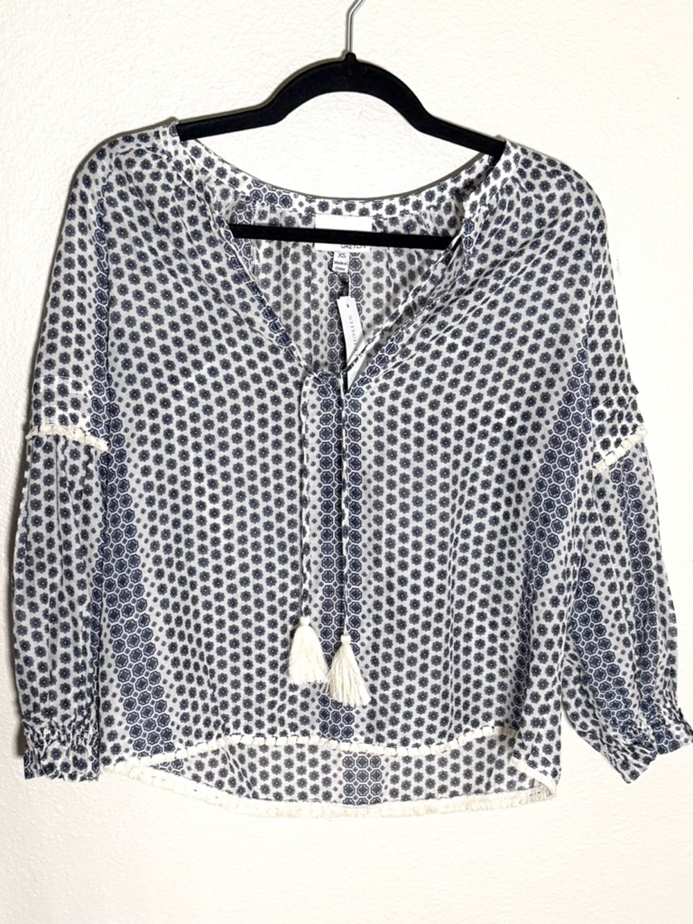Greylin Azalea Tassel Boho Peasant Blouse size XS